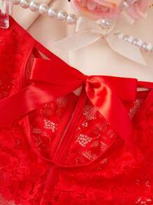 1 pieza Panty rojo sexy de encaje con moño, lencería íntima para el Día de San Valentín, Navidad, dormitorio, discoteca