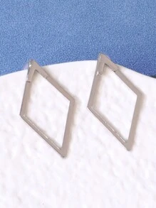 1pair Metallic Geometric Diamond Shaped Arrow Dangle Earrings, Two WayWearing Design For Women - Silver - View 3