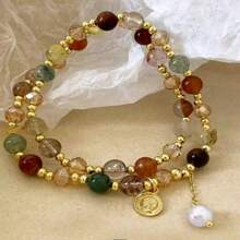 Bracelet à double couche orné de cristal et de perle à la mode, conception de bijoux empilable délicate de style vintage (couleur aléatoire)