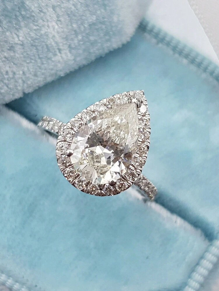 ESBERRY 1 pieza Anillo de compromiso con forma de pera brillante, anillos apilables de plata de ley S925, anillo de compromiso, anillo eterno, regalo de joyería de lujo para la novia, Día de San Valentín