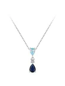 1件925纯银蓝色锆石水滴吊坠项链，女士结婚订婚首饰 - 銀色 - 查看 1