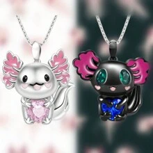 1pc Creative Cartoon Salamander Pink Heart Shape Cubic Zirconia Zinc Alloy Pendant Necklace For Women Party Daily Accessory Gift Valentines - axolotl - View 8