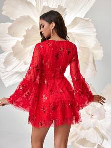 Seksowna sukienka z dekoltem w serek, motylem, cekinami i siateczką, długimi rękawami, wieczorowa sukienka na imprezę, wesele