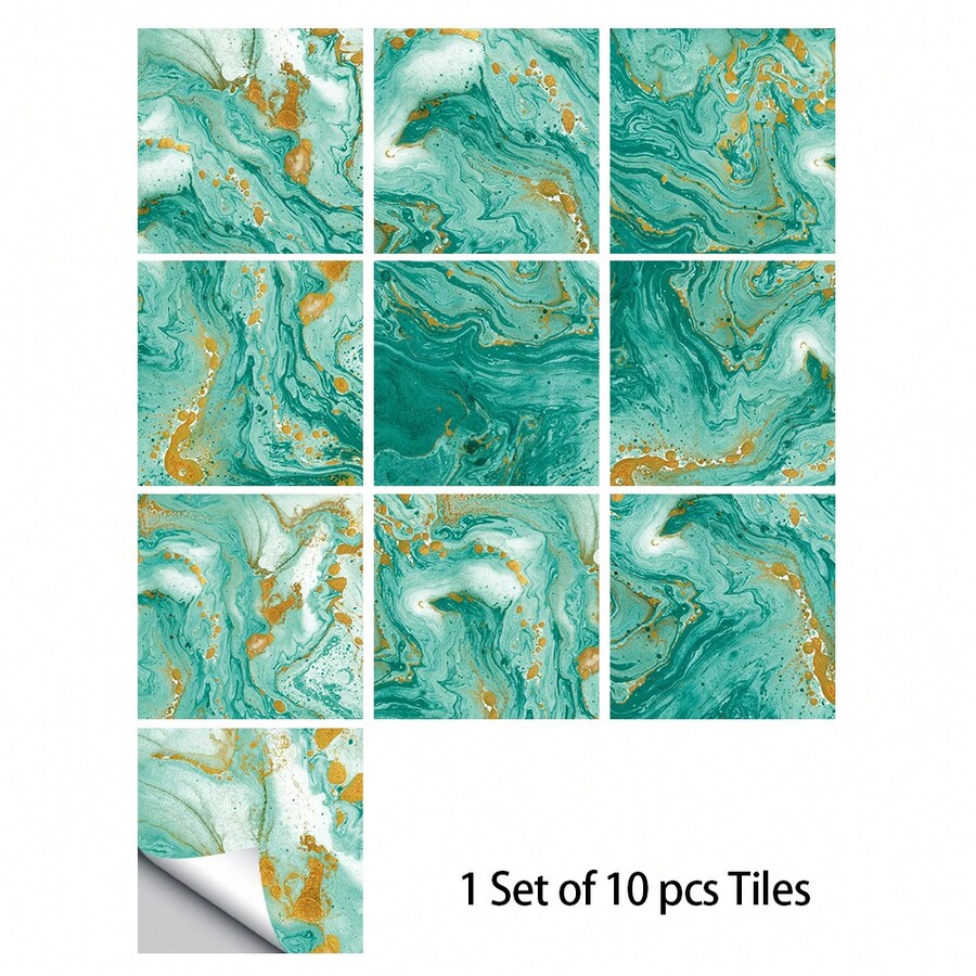 10pcs Blue Marble Pattern SelfAdhesive PVC Tile Stickers, Suitable For