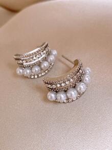 Andkiss Faux Pearl Decor Hoop Earrings - Multicolor - View 2