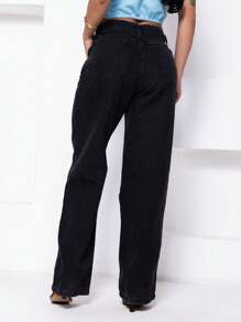 Wide Leg Jeans Plain Traditional Black Graphite - 淺灰色 - 查看 2