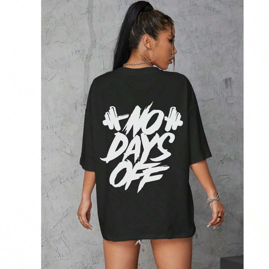 Women's Basic T-Shirt Blouse T Shirt Cotton Plus Size Kids No Days Off Gym Workout - 黑色 - 查看 1