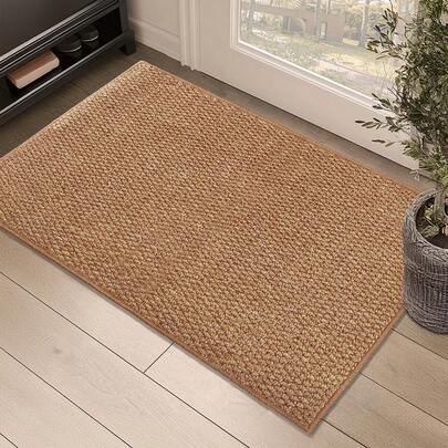 1 件简化纯色优质黄麻面料门垫，吸水耐用柔软室内/室外地毯，易于清洁可机洗门垫，适用于入口、卧室等。