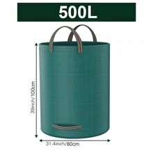 Garden Garbage Bag Heavy-Duty, Green Garden Garbage Bag Reusable, Industrial Fabric And Handle, Garden Garbage Bag, Very Suitable For Collecting Plant Waste Grass And Leaves (500L * 300L * 120L)
