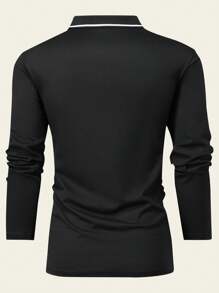 Long Sleeve Men's Polo Shirt With Paris Letter And Colorful Striped Print, Casual Sports Polo Collar Tee, Daily Lightweight Business Wear