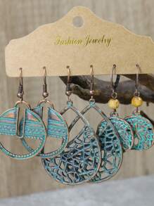 6pcs Vintage Tassel Combination Bohemian Style Asymmetric Holiday Earrings Set For Women - Yellow - View 6