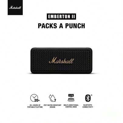 Marshall Marshall Emberton II Alto-falante sem fio portátil IP67 à prova d'água Alto-falante com microfone viva-voz Alto-falante Bluetooth Bass para IOS/Android/PC 30 horas de duração da bateria