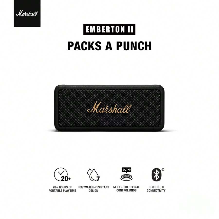 Marshall Emberton II 便携式无线扬声器 IP67 防水扬声器 免提麦克风扬声器 蓝牙低音 适用于 IOS/Android/PC 电池续航时间 30 小时