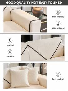 1 vỏ đệm ghế sofa nhung mềm mại, kích thước ghế 1234, chống thú cưng, phong cách hiện đại, vỏ ghế sofa & lưng ghế, dùng được cho mọi mùa - Màu be - Xem 5