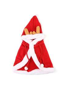 1PC Pet Christmas Transformation Dress Red Cute Antlers Clothing Cat Dog Cloak Clothes Christmas Deer Cloak Halloween Halloween Costumes - Red - View 3