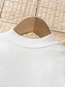 Set de 2 piezas con top acanalado + vestido de jumper a cuadros para niña, otoño/invierno - Blanco - Ver 3