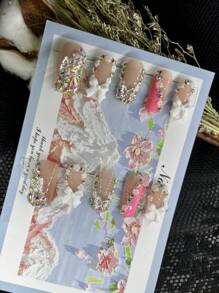 10Pcs Extra Long Handemade Press On Nails For Party And Daily Wear, 3D Rhinestones,Butterflies For Girls,Easy To Wear10Pcs Y2K Extra Long Handmade Press On Nails,Shiny Artificial Gems,Spring And Summer Style,Suitable For Girls And Women Festivals Parties And Daily Wear Nail Supplies Nails - Baby Pink - View 13