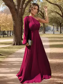 PAETE CLOTHING Long Terracotta Bridesmaid Wedding Guest Dress Light Summer - 酒紅色 - 查看 2