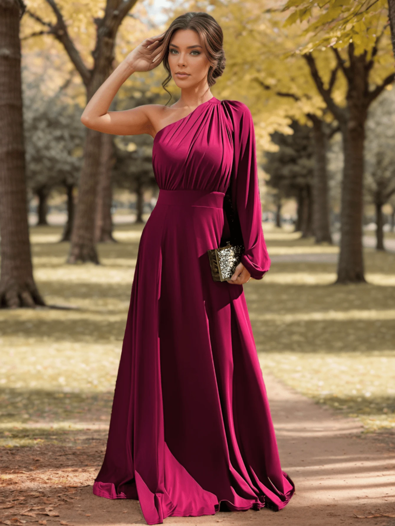PAETE CLOTHING Long Terracotta Bridesmaid Wedding Guest Dress Light Summer - 酒紅色 - 查看 1