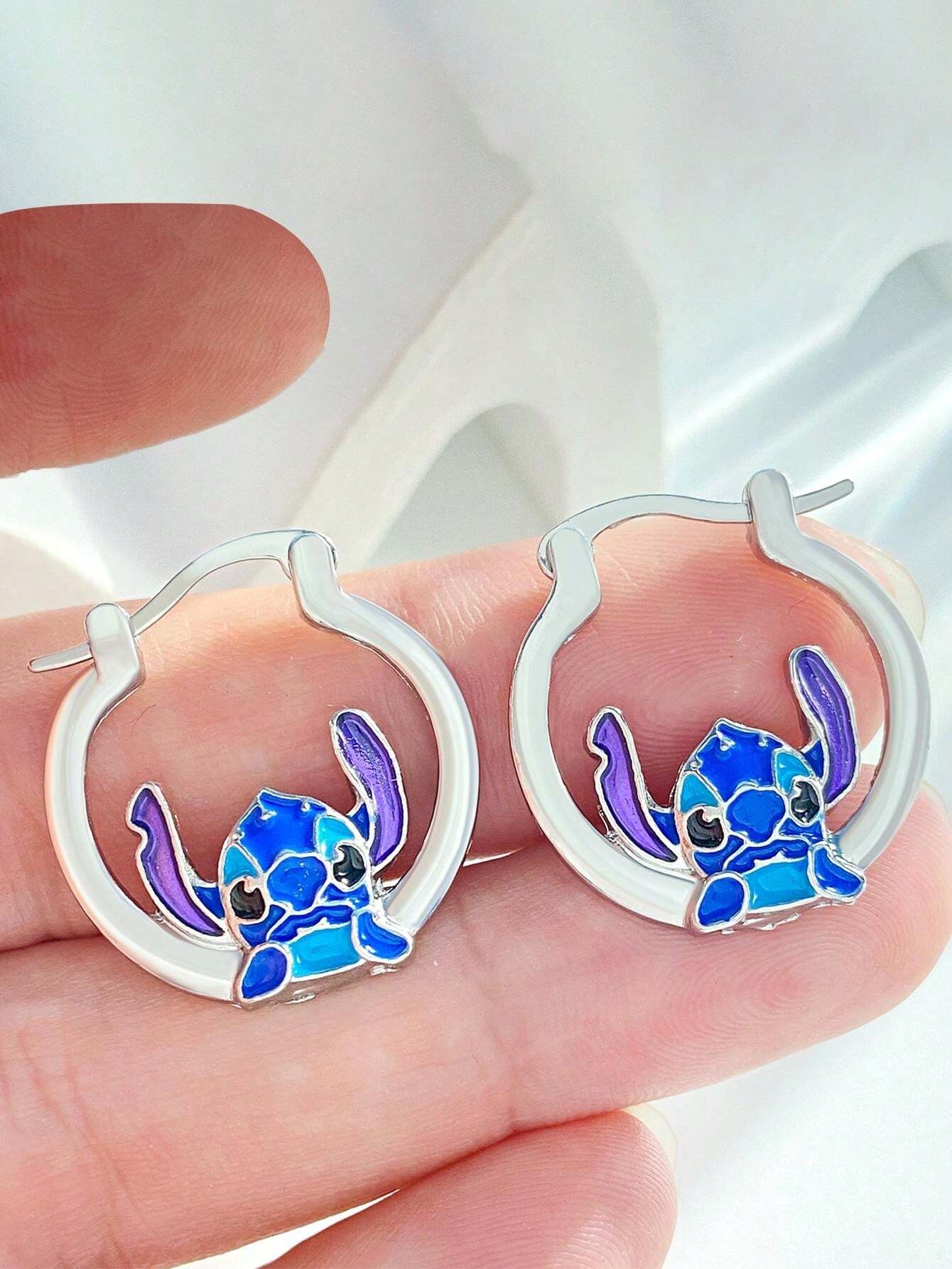 Lilo & Stitch Stitch Hoop Earrings New Classic Anime Character Silver