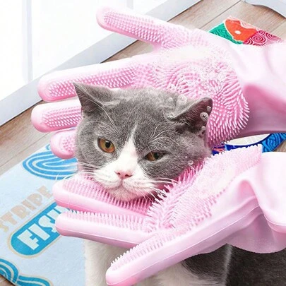 1 chiếc Găng tay chải lông cho chó mèo, bàn chải tắm cho thú cưng, bàn chải massage bằng silicon, chống trầy xước, chống cắn