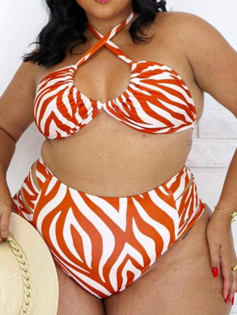 PLUS SIZE BIKINI SET 03 SIDE STRAPS HIGH WAIST - 兵馬俑斑馬 - 查看 1