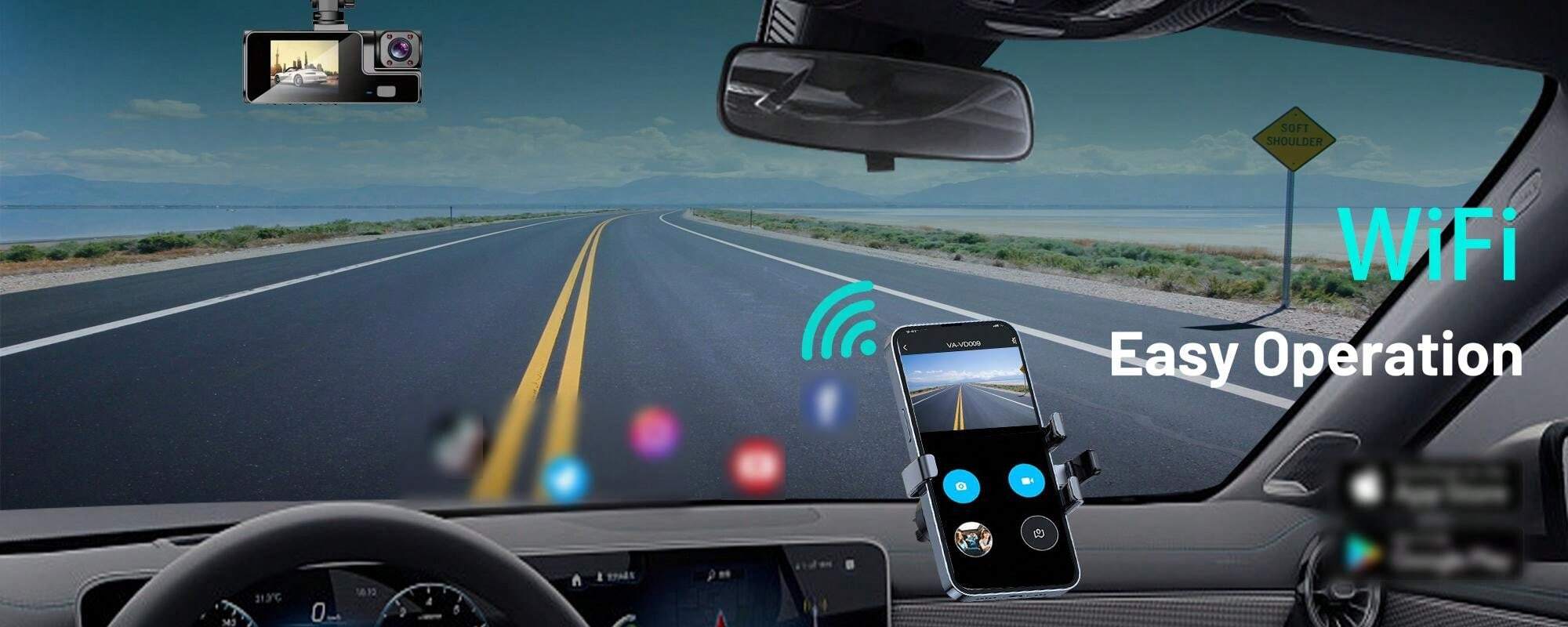 ASAWIN 3 Channel Dash Cam Wifi App Control Car Camera Front And Rear