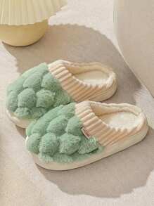 女士时尚简约格子软底布艺拖鞋冬季居家室内保暖厚底毛绒布艺情侣拖鞋万圣节 - 綠色 - 查看 2