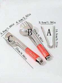1 pieza Pinzas resistentes al calor de acero inoxidable, herramienta de cocina para cubitos de hielo, pan, pasteles, pasteles, bistecs, pizza - Plateado - Ver 2