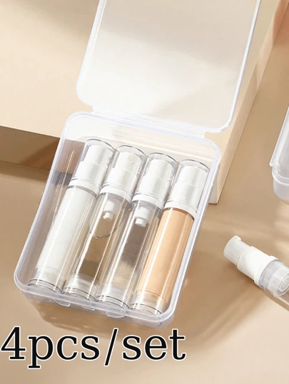 1 件/4 件/套 5ml/10ml 迷你旅行透明化妆品按压泵瓶 面霜瓶，化妆品分配器套装，真空压力瓶，便携式旅行分配器瓶带盒，适用于乳液、护肤品、眼霜、精华液、粉底护肤品，外出和旅行必备用品 洗漱包 洗漱包 洗漱旅行包 化妆品收纳 海滩 沙滩包 度假 节日必需品 学校用品 女士 大学 宿舍 浴室 露营 配件 女士香水 香水