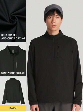 TECTOP Stil iubit Bărbați de primăvară și toamnă Sport Tricou cu mânecă lungă Transpirație respirabilă Uscare rapidă Jumătate cu fermoar Alergare în aer liber Alpinism