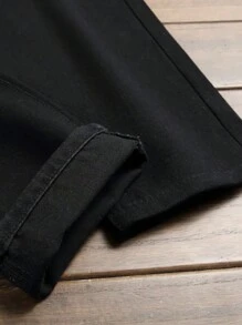 Men's Slim Straight Black Jeans Trousers, Distressed Casual Comfortable Design Suitable For City Walking And Outdoor Activities, Autumn/Winter