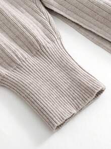 Autumn Winter Two Pieces Women Rib Sweater Tracksuit Knit Warm Pants Set - Khaki - View 4