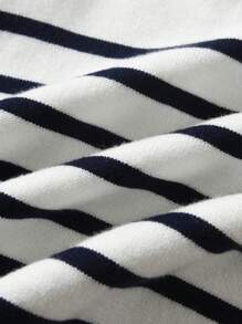 Young Boy Collared Striped Half-Zip Pullover Sweater For School, Autumn & Winter