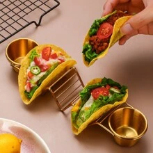 2/4pcs Stainless Steel Taco Holder Set With Sauce Cups Spoon Detachable Condiment Cups Rust-Resistant, Dishwasher Safe Taco Stand For Kitchen Use Mexican Restaurant Style Pancake Rack, Pizza Display Stand, Spring Roll Food Rack - Multicolor - View 3