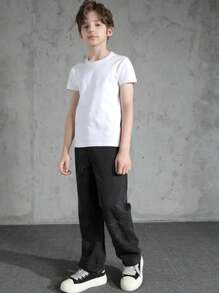 Teens & Teen Boy Embroidered Washed Casual Jeans, Wide Leg & Straight Fit, For Spring & Autumn - Black - View 3