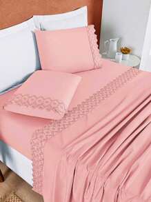 Nobless 4-Piece Sheet Set - King/Queen/Double/Single - 200 Thread Count Percale With Luxury Embroidered Laise - Màu hồng gỉ - Xem 1