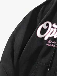 Lonblece Men's Printed Zip-Up Sweatshirt, Black, Casual, Suitable For Autumn And Winter