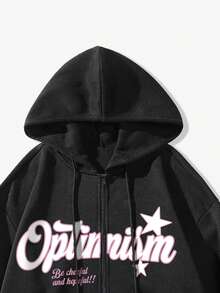 Lonblece Men's Printed Zip-Up Sweatshirt, Black, Casual, Suitable For Autumn And Winter