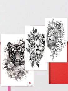 3pcs Women's Temporary Tattoos, Semi-Permanent Half Sleeve Tattoos, Waterproof Body Art Stickers For Valentine's Day, Suitable For Women, Long-Lasting Realistic Sexy Floral Tattoos - Black - View 7