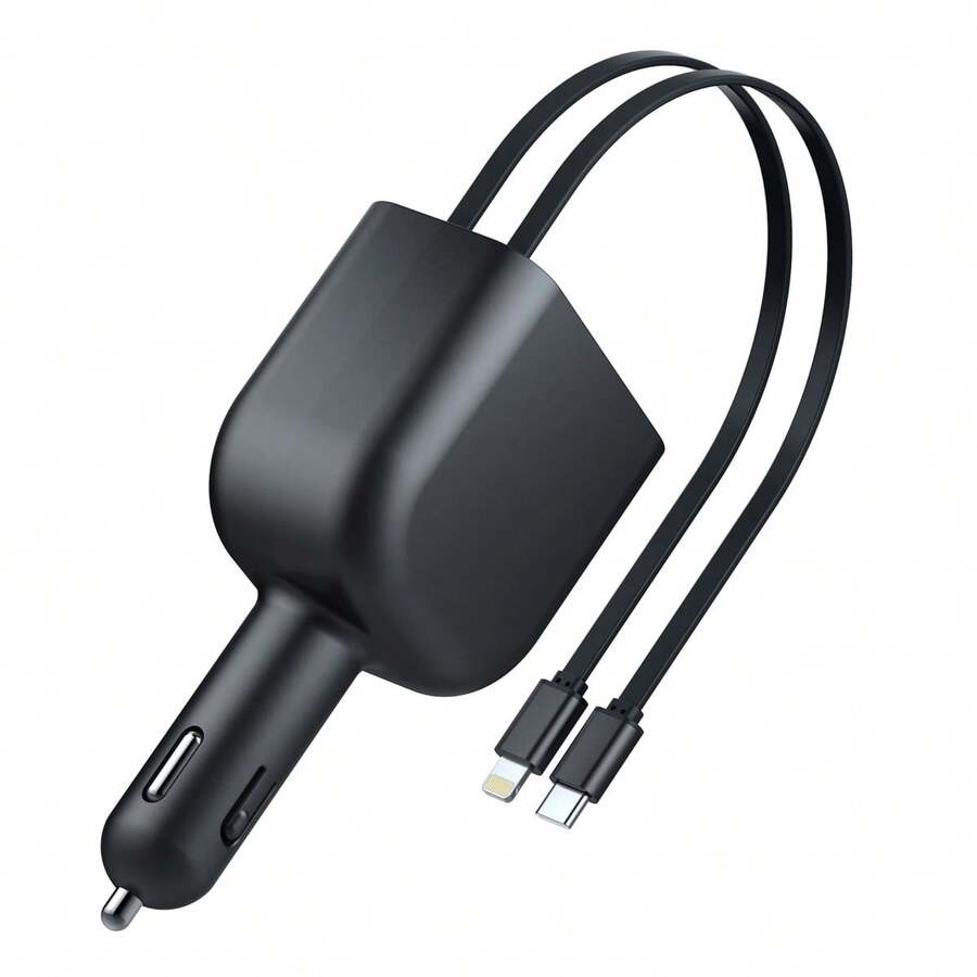 Car Charger FM Transmitter Type C Super Fast Charging Retractable Cable