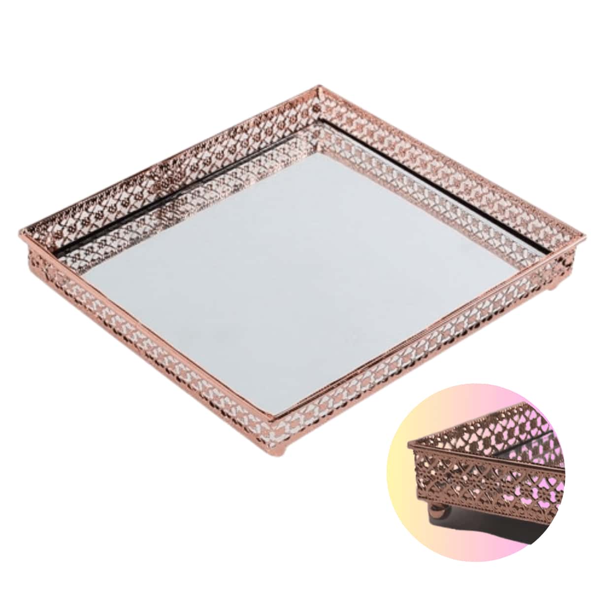 COPPER METAL AND MIRRORED TRAY 16.5CM X 16.5CM X 3.1CM - 彩色 - 查看 1