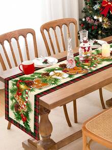 1 件圣诞主题桌旗，圣诞老人姜饼人红花金铃图案，圣诞快乐，适合圣诞派对装饰、客厅墙壁装饰、万圣节、万圣节装饰 - 彩色 - 查看 2