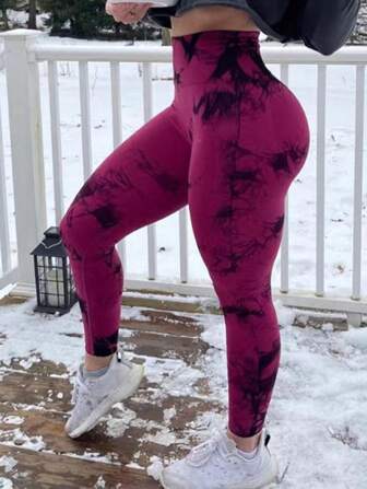 夏季健身扎染无缝高腰健身紧身裤女式紧身提臀瑜伽健身运动裤