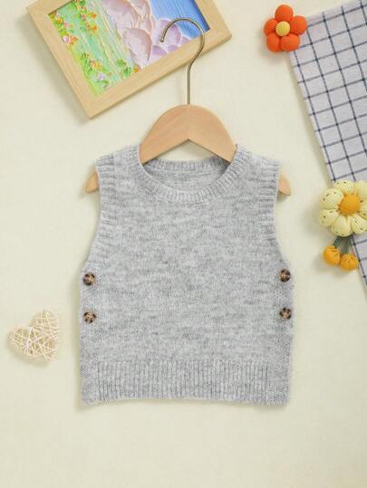 Baby Mädchen Gestrickte Weste Pullover mit Knöpfen Einfarbig