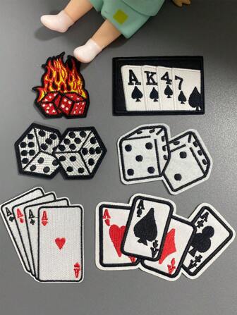 1 套 3 件个性化扑克骰子刺绣补丁涤纶纤维缝制熨烫补丁 DIY 服装装饰配件适用于背包、牛仔裤、夹克、T 恤、帽子、连衣裙等