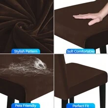 YSTYLE 4-Piece Velvet Back Chair Cover, Universal Chair Cover, Elasticised Scratch-Proof Cat Chair Cover, High Back Chair Cover, Living Room Chair Cover - Coffee Brown - View 6
