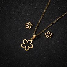 1PC Stainless Steel Korean Cute Little Flower Earrings Necklace Set Ladies Sweet Statement Spray Painted Metal Flower Party Birthday Jewelry Valentines,Mom,Mother,Mother's Day,Gift