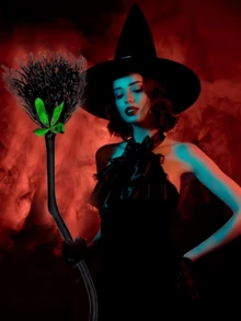 1 Piece Halloween Witch Broom, Ribbon Free Assembly Wicked Witch Broom For Cosplay Party, Witch Costume Decoration, Ghost Witch Broom With Ghost Voice Halloween Animation Decoration Detachable Witch Broom Halloween Broom Props - Multicolor - View 9