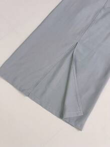 Midi Skirt With Belt High Waist Slit - Light Grey - View 3